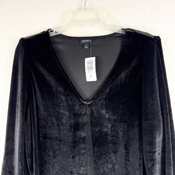 NWT Torrid Stretch Velvet V-Neck Balloon Slv Long Sleeve Bodysuit Sz 2X (18-20) - Picture 7 of 16